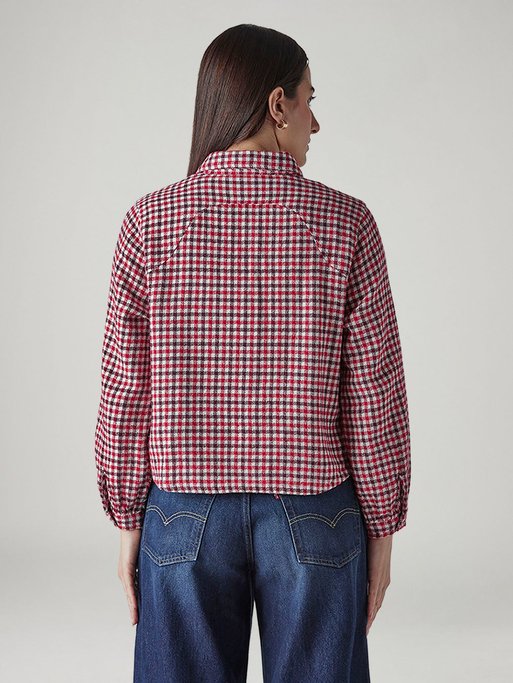 Women's Gingham Relaxed Fit Overshirt - Back View