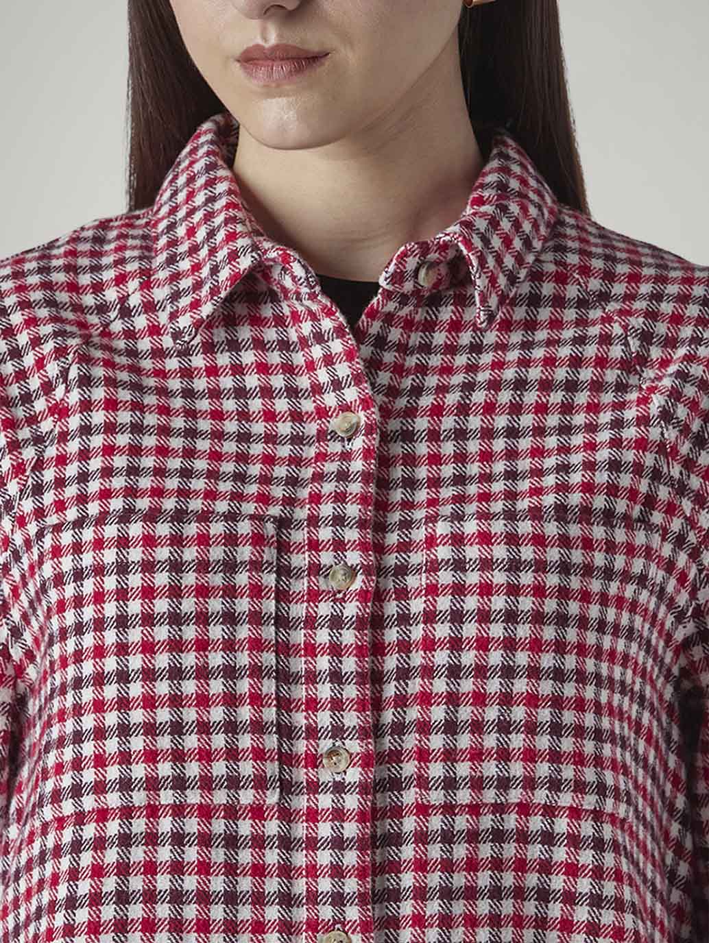 Women's Gingham Relaxed Fit Overshirt - Detail View