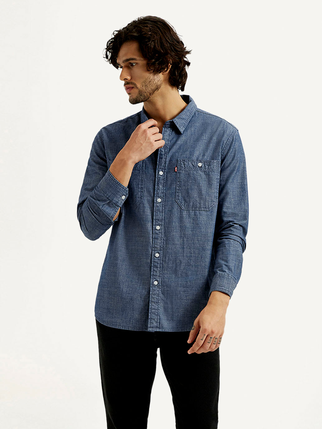 Men's Solid Blue Slim Fit Shirt - Styleshot View