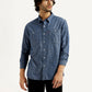 Men's Solid Blue Slim Fit Shirt - Front View