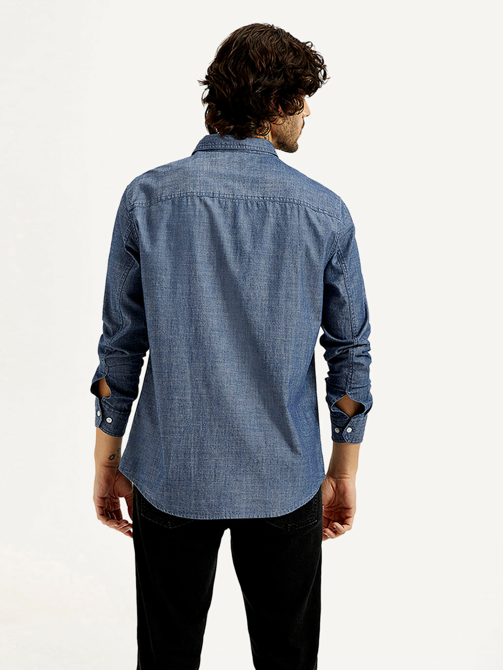 Men's Solid Blue Slim Fit Shirt - Back View