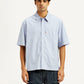 Men's Striped Light Blue Spread Collar Shirt - Front View
