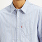 Men's Striped Light Blue Spread Collar Shirt - Detail View