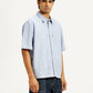 Men's Striped Light Blue Spread Collar Shirt - Side View