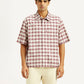 Men's Checkered White Spread Collar Shirt - Front View