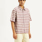 Men's Checkered White Spread Collar Shirt - Side View