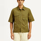Men's Solid Olive Spread Collar Shirt - Front View