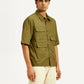 Men's Solid Olive Spread Collar Shirt - Side View