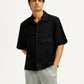 Men's Solid Black Spread Collar Shirt - Styleshot View