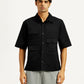 Men's Solid Black Spread Collar Shirt - Front View