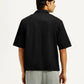 Men's Solid Black Spread Collar Shirt - Back View