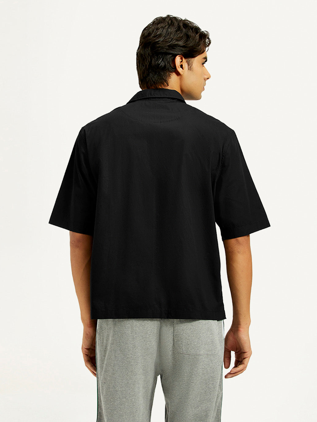 Men's Solid Black Spread Collar Shirt - Back View