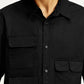 Men's Solid Black Spread Collar Shirt - Detail View