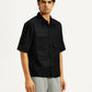 Men's Solid Black Spread Collar Shirt - Side View