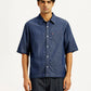 Men's Solid Dark Blue Spread Collar Denim Shirt - Front View