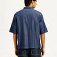 Men's Solid Dark Blue Spread Collar Denim Shirt - Back View