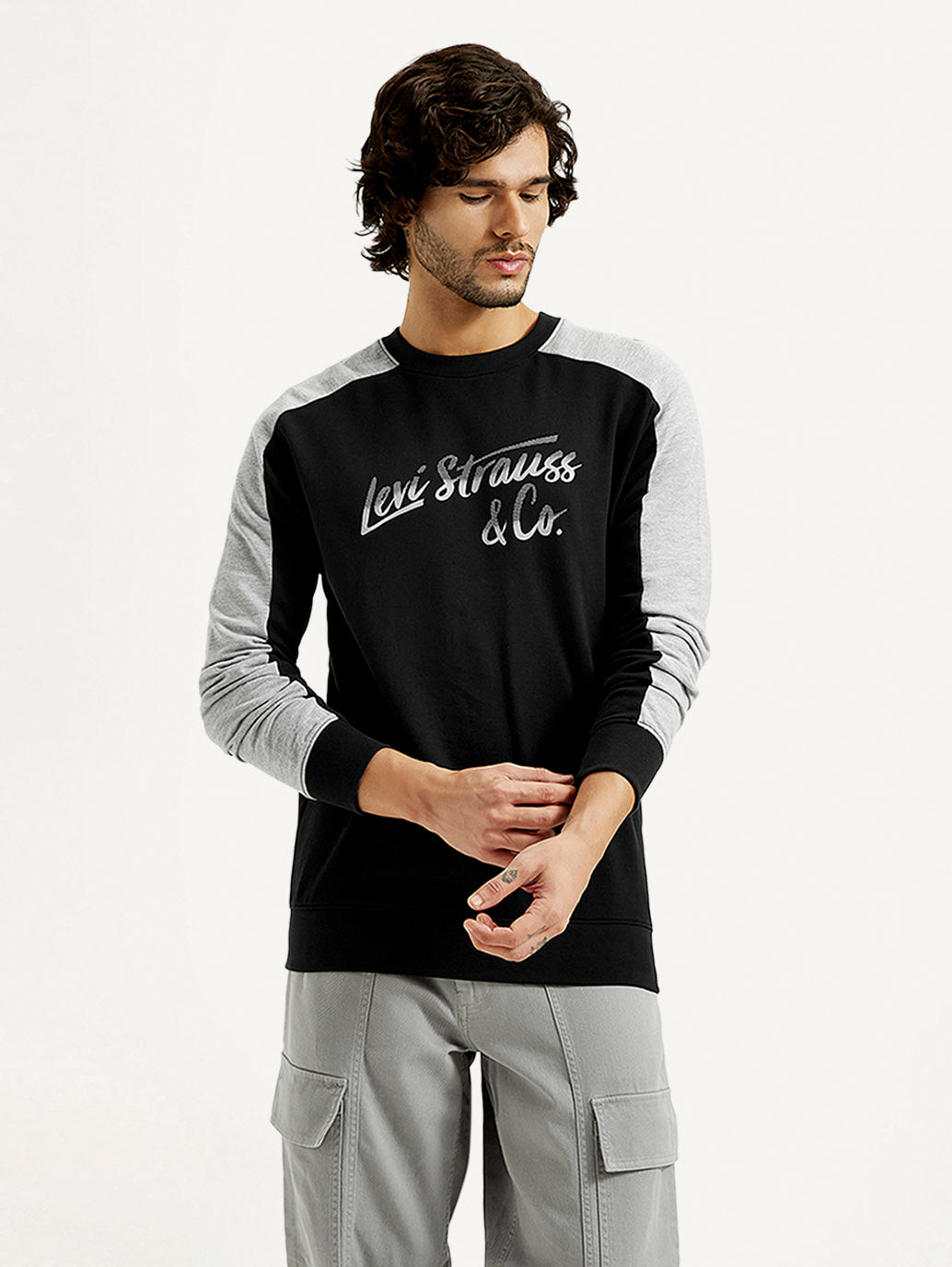 Men's Printed Round Neck Sweatshirt - Front View