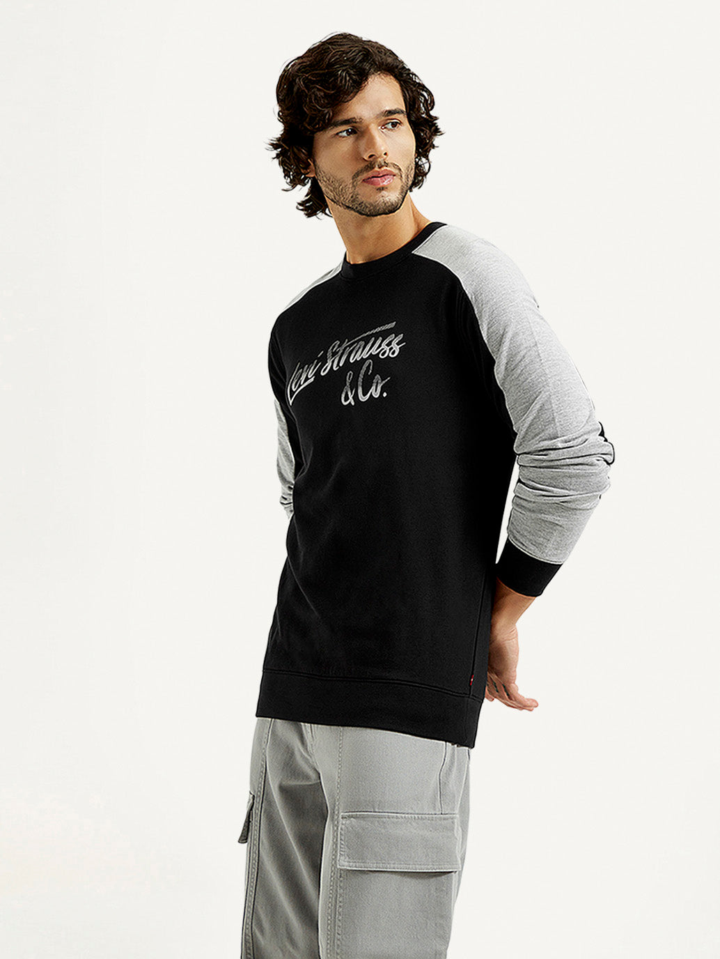 Men's Printed Round Neck Sweatshirt - Side View