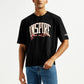 Men's Typographic Print Black Loose Fit T-shirt - Styleshot View