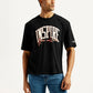 Men's Typographic Print Black Loose Fit T-shirt - Front View
