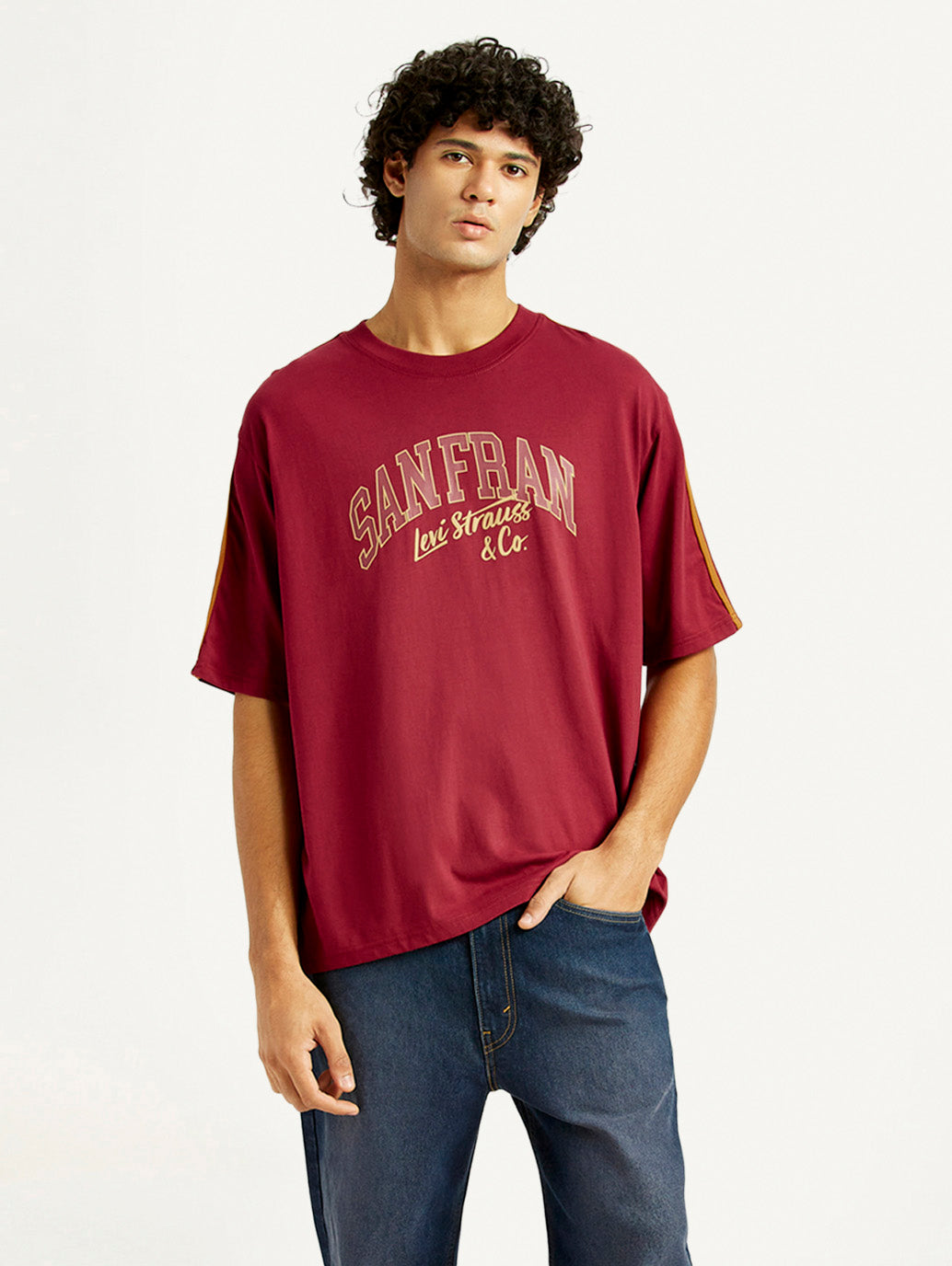 Men's Typographic Print Maroon Loose Fit T-shirt - Styleshot View
