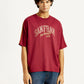 Men's Typographic Print Maroon Loose Fit T-shirt - Front View