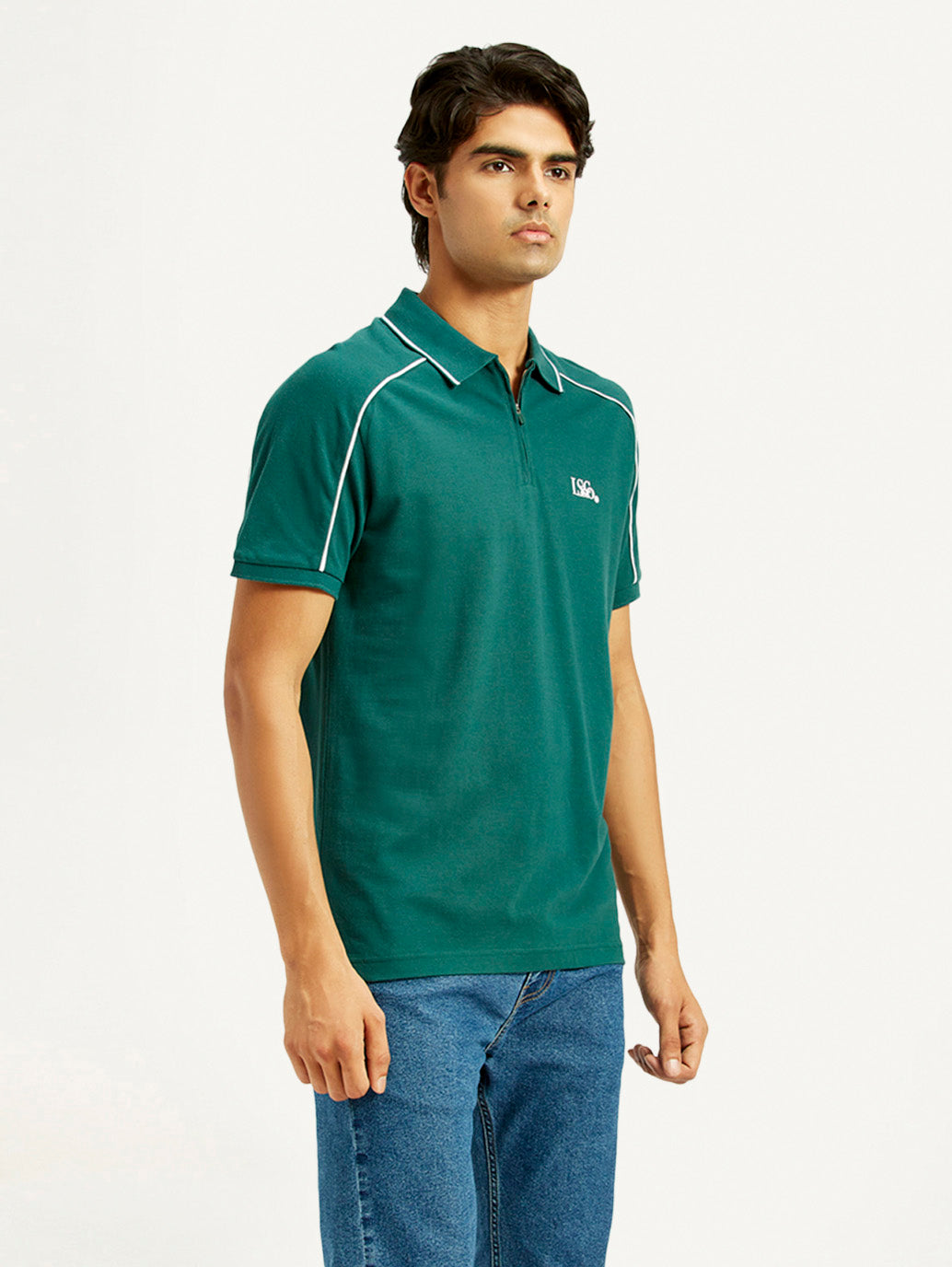 Men's Pure Cotton Slim Fit Polo T-shirt - Side View