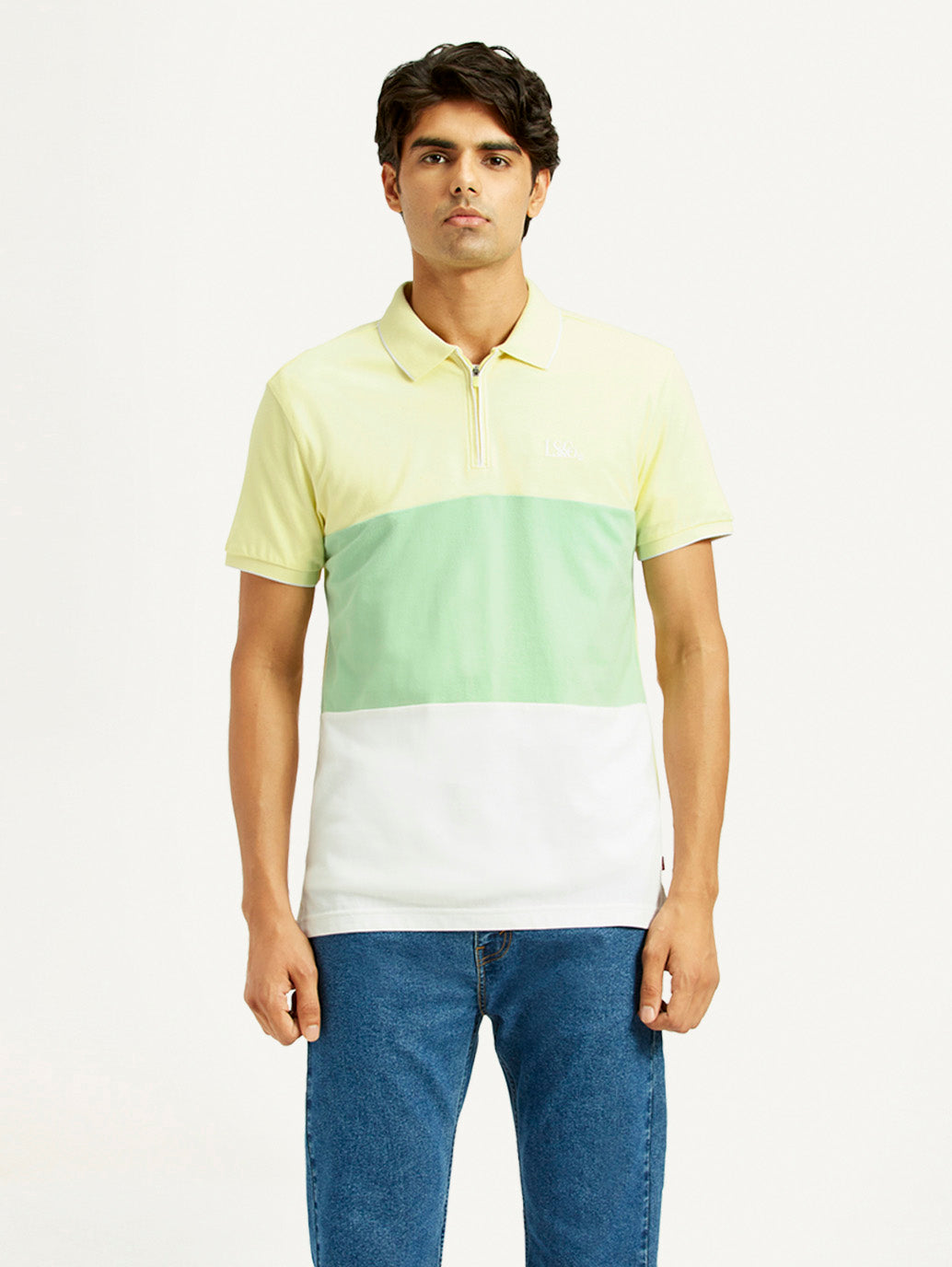 Men's Pure Cotton Slim Fit Polo T-shirt - Front View