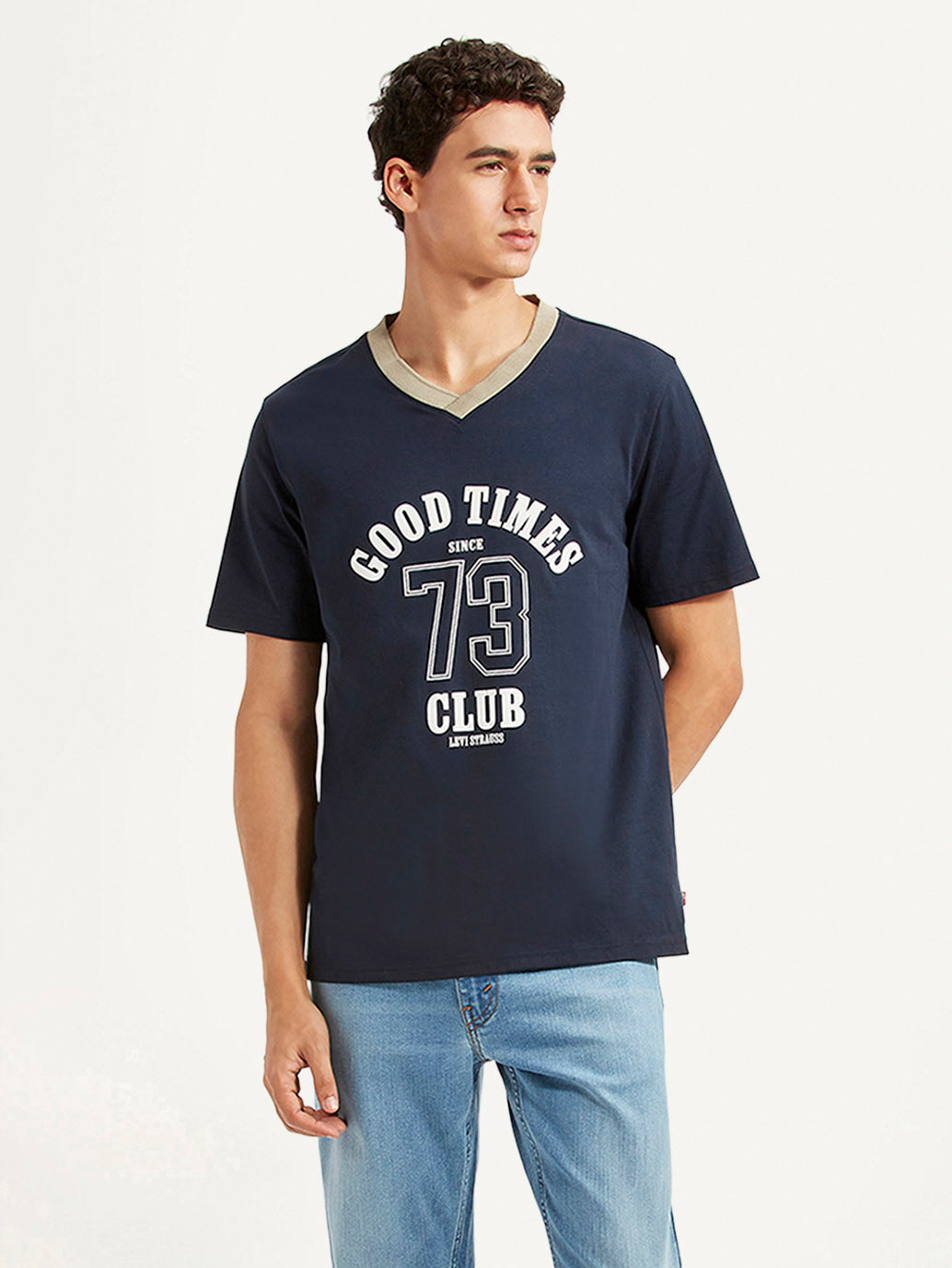 Men's Graphic Print Navy Loose Fit T-shirt - Styleshot View
