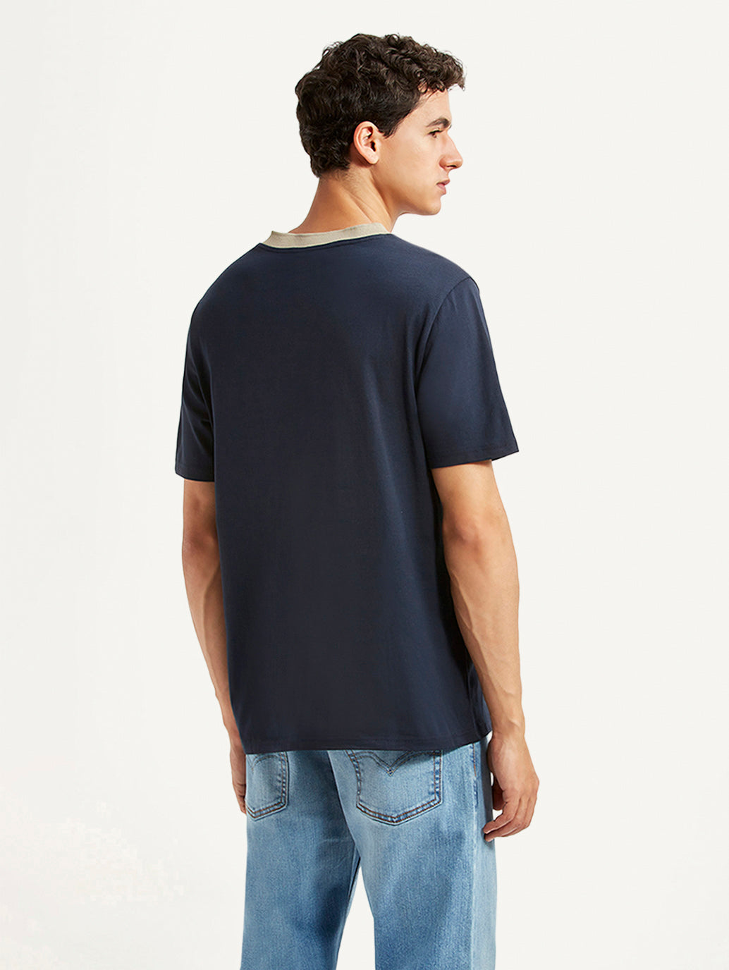 Men's Graphic Print Navy Loose Fit T-shirt - Back View