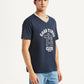 Men's Graphic Print Navy Loose Fit T-shirt - Side View