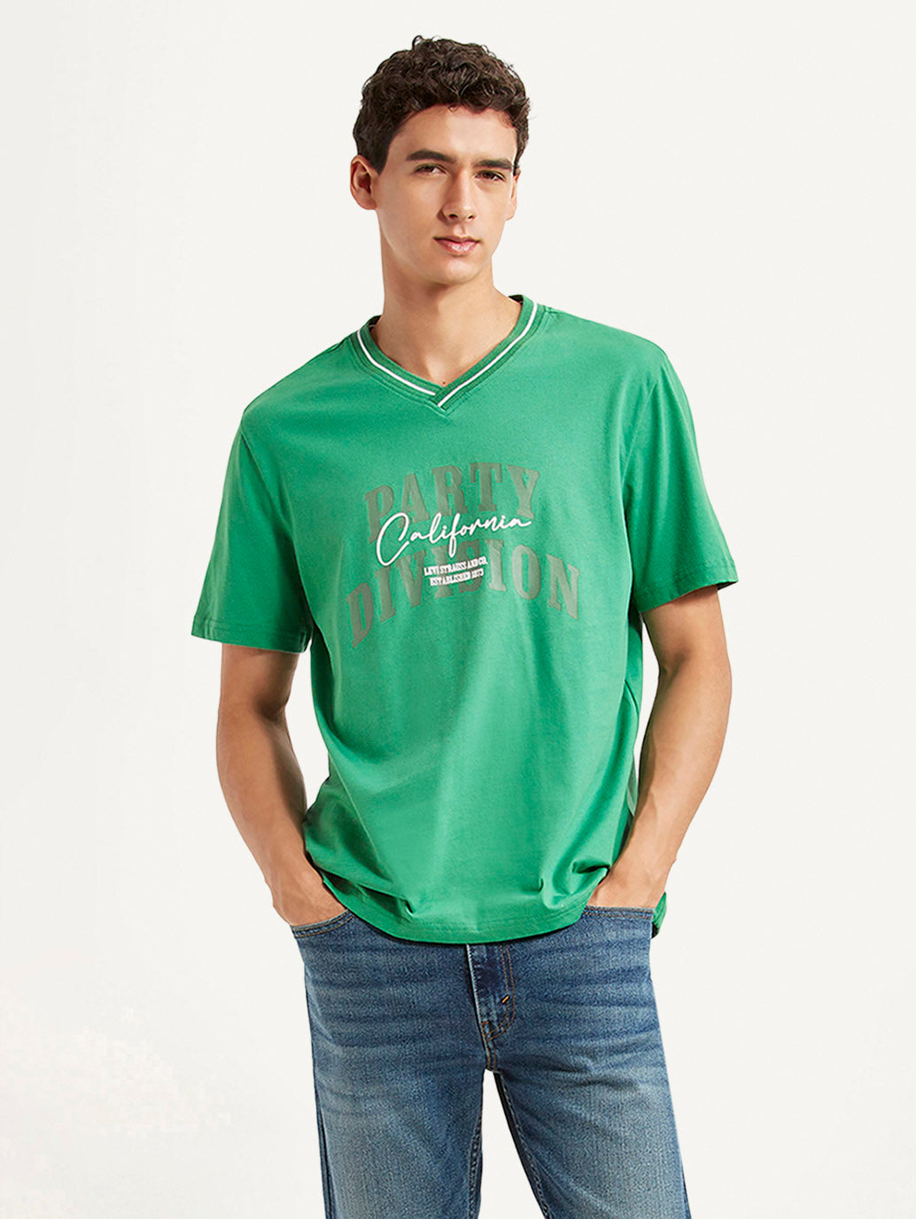 Men's Typographic Print Green Loose Fit T-shirt
