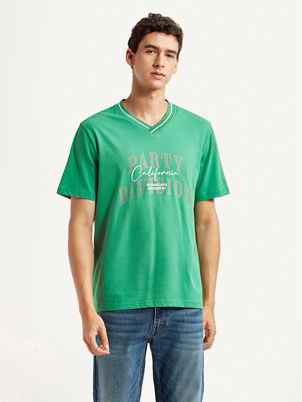 Men's Typographic Print Green Loose Fit T-shirt - Front View