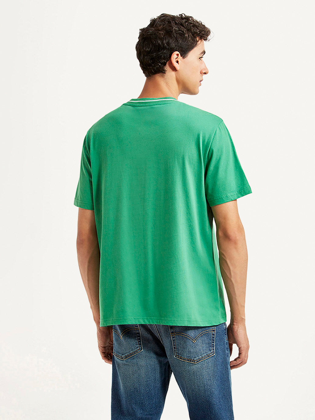 Men's Typographic Print Green Loose Fit T-shirt - Back View