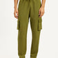 Men's Olive Green Relaxed Fit Cargo Trousers - Front View