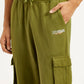 Men's Olive Green Relaxed Fit Cargo Trousers - Detail View
