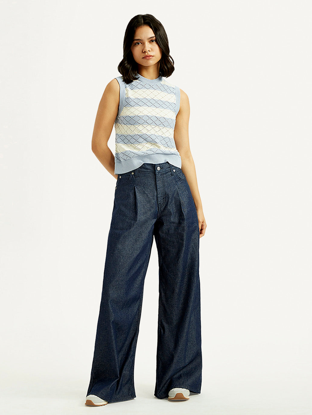 Women's Dark Indigo Baggy Fit High Rise Jeans - Styleshot View