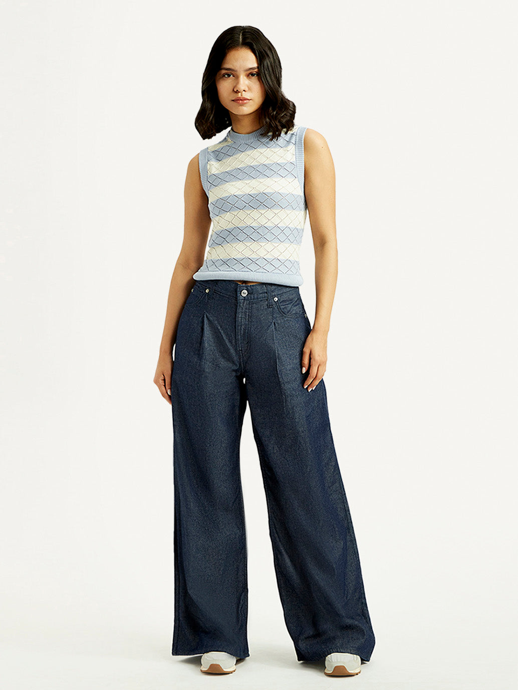 Women's Dark Indigo Baggy Fit High Rise Jeans - Front View