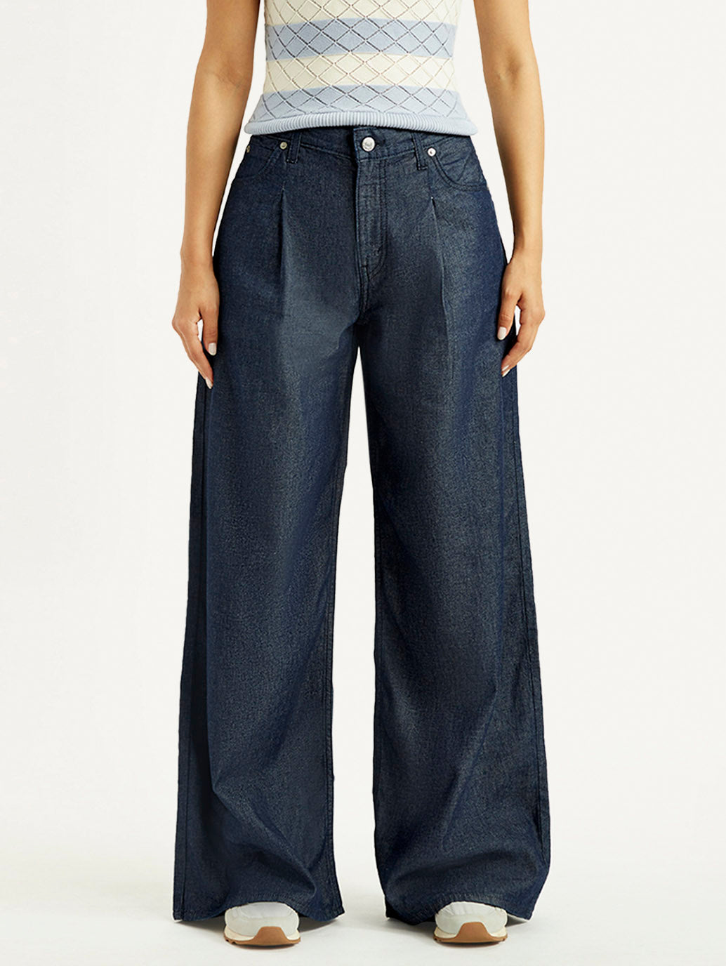 Women's Dark Indigo Baggy Fit High Rise Jeans - Front View