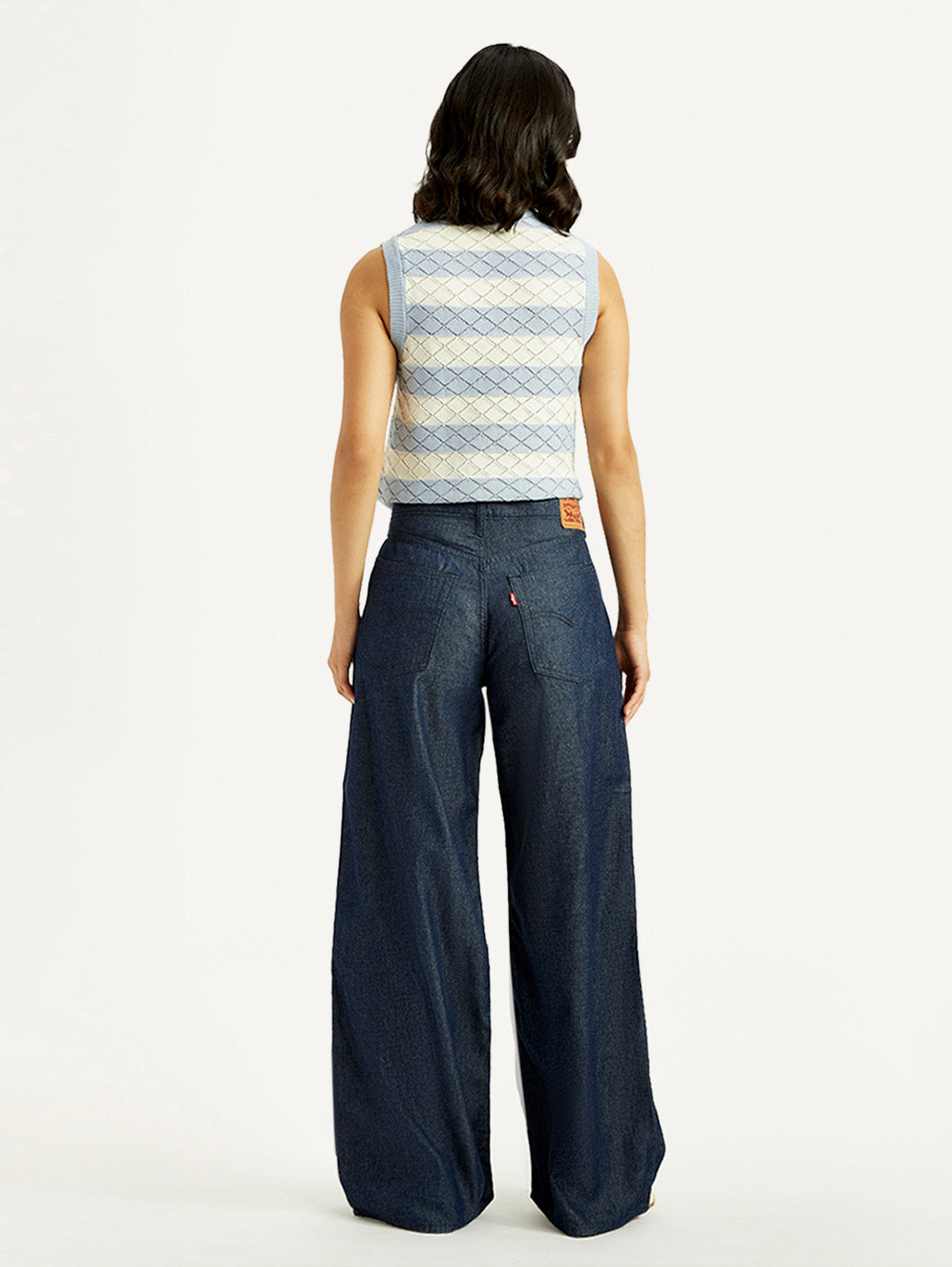 Women's Dark Indigo Baggy Fit High Rise Jeans - Back View