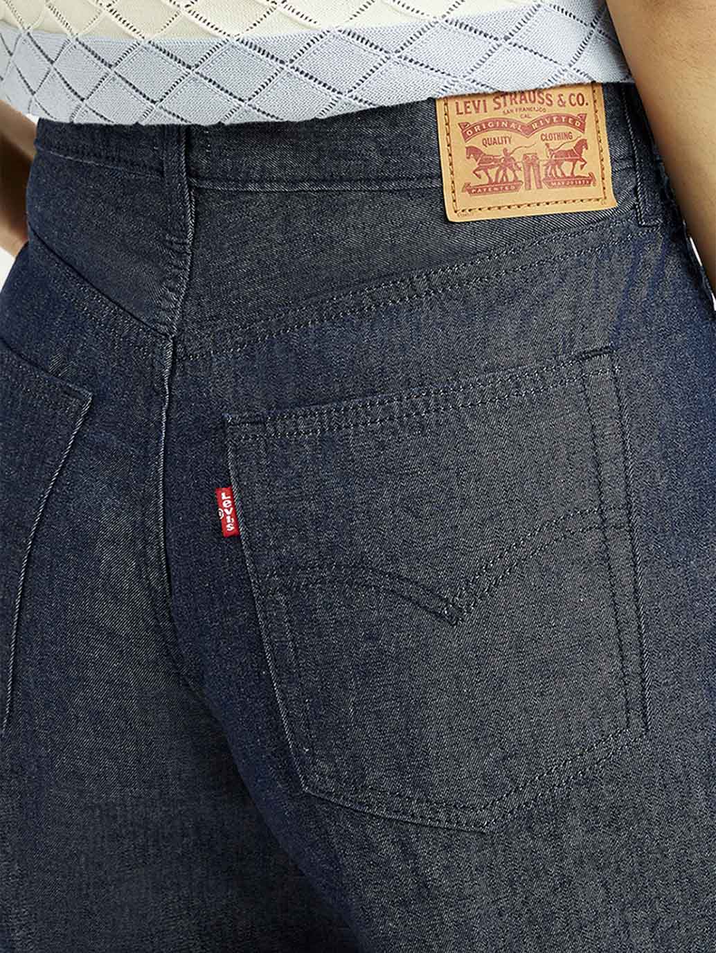 Women's Dark Indigo Baggy Fit High Rise Jeans - Detail View
