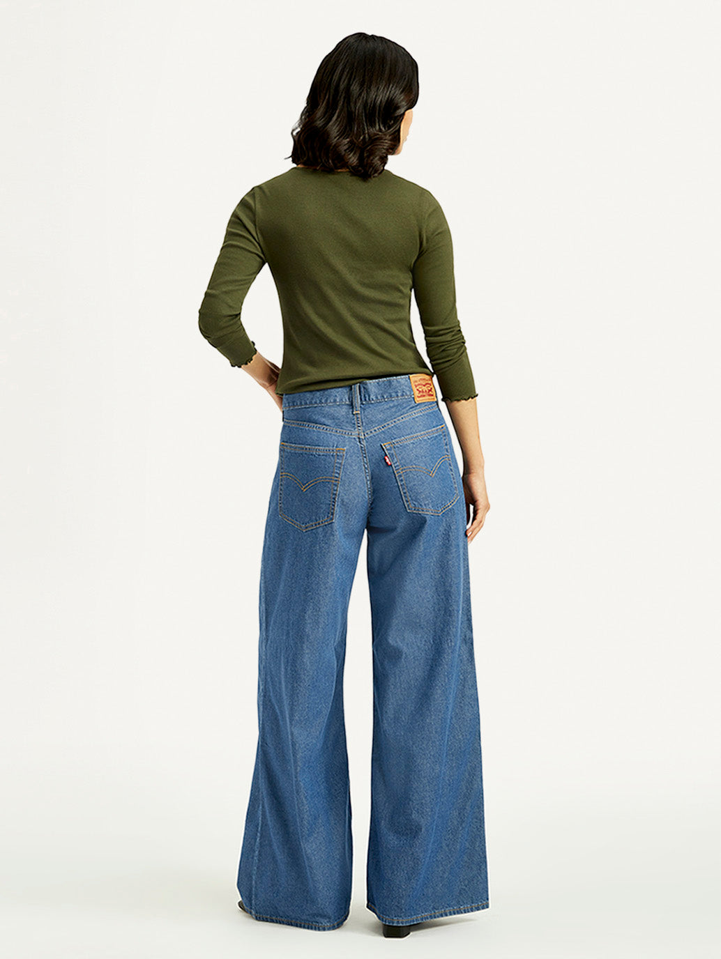 Women's Mid Indigo Baggy Fit High Rise Jeans - Back View