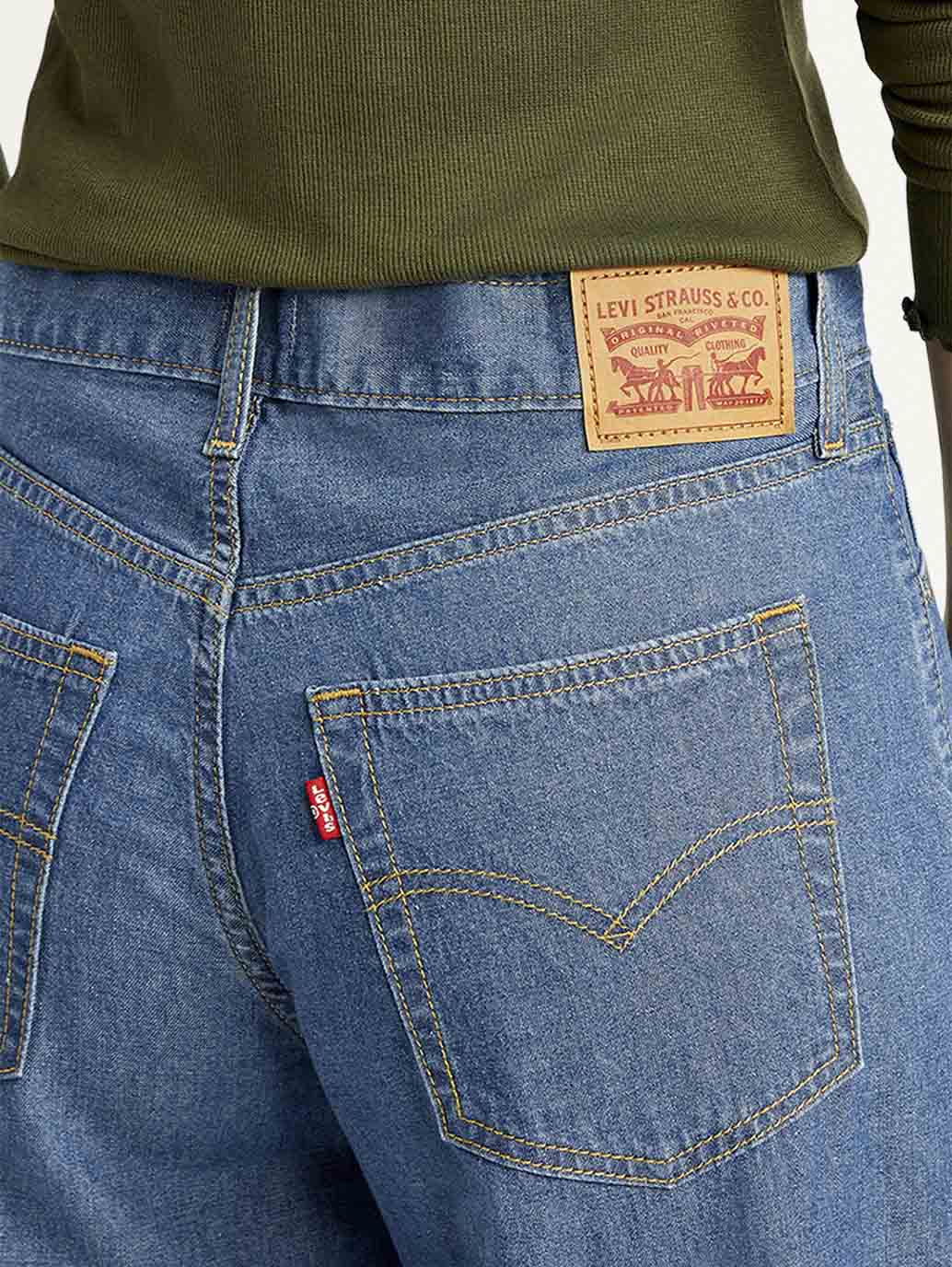 Women's Mid Indigo Baggy Fit High Rise Jeans - Detail View