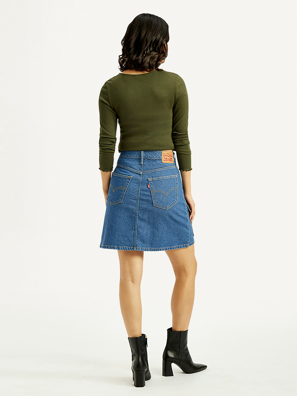 Women's Blue Straight Fit Mid Rise Denim Skirt - Back View