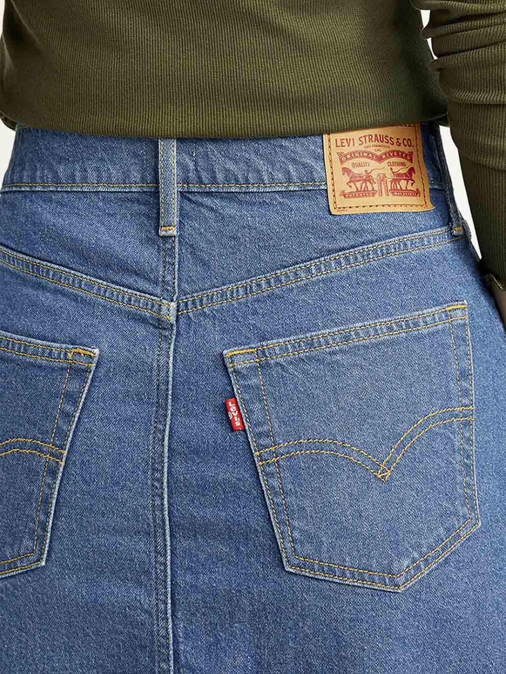 Women's Blue Straight Fit Mid Rise Denim Skirt - Detail View