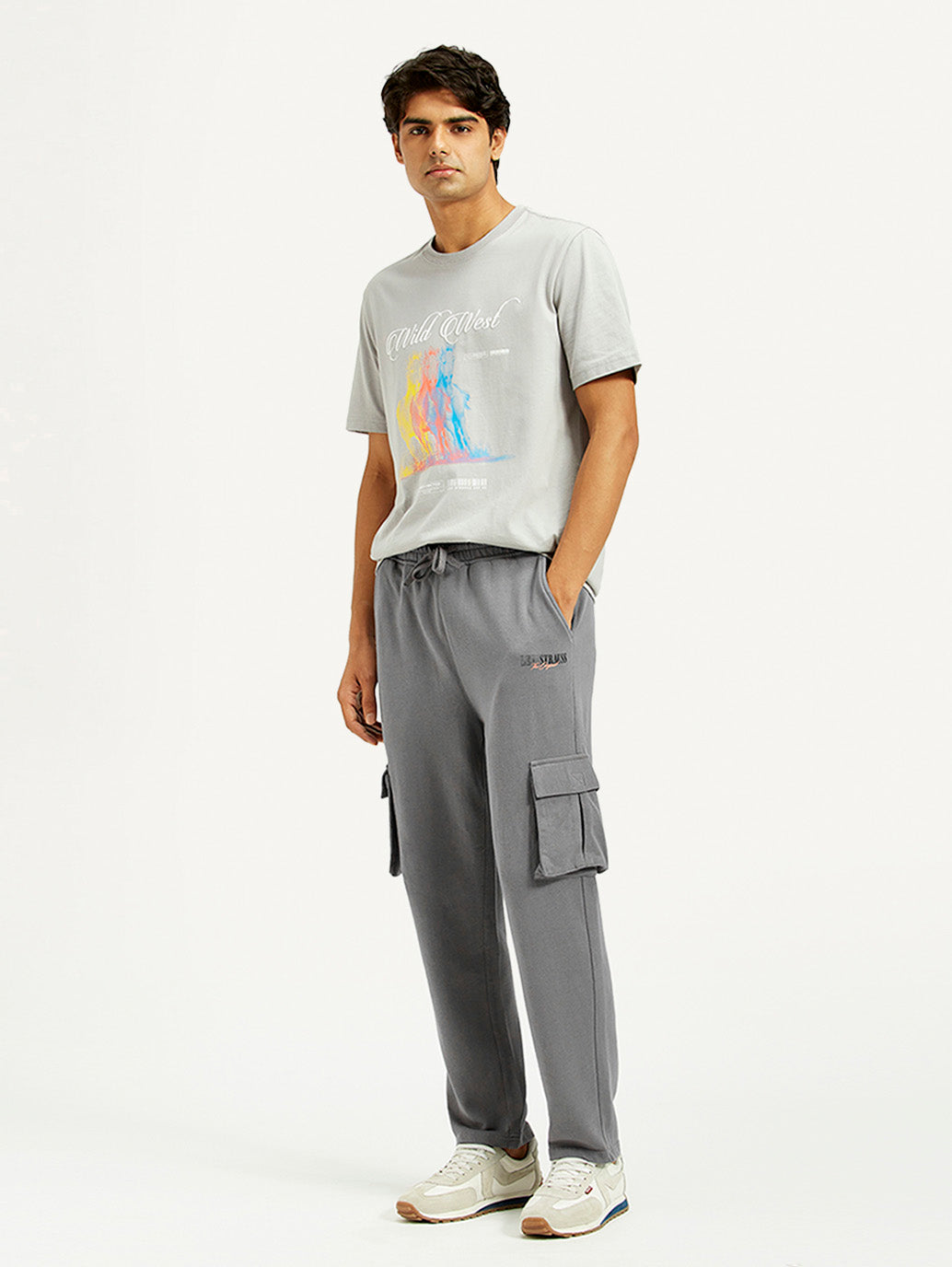 Men's Grey Relaxed Fit Cargo Trousers - Styleshot View