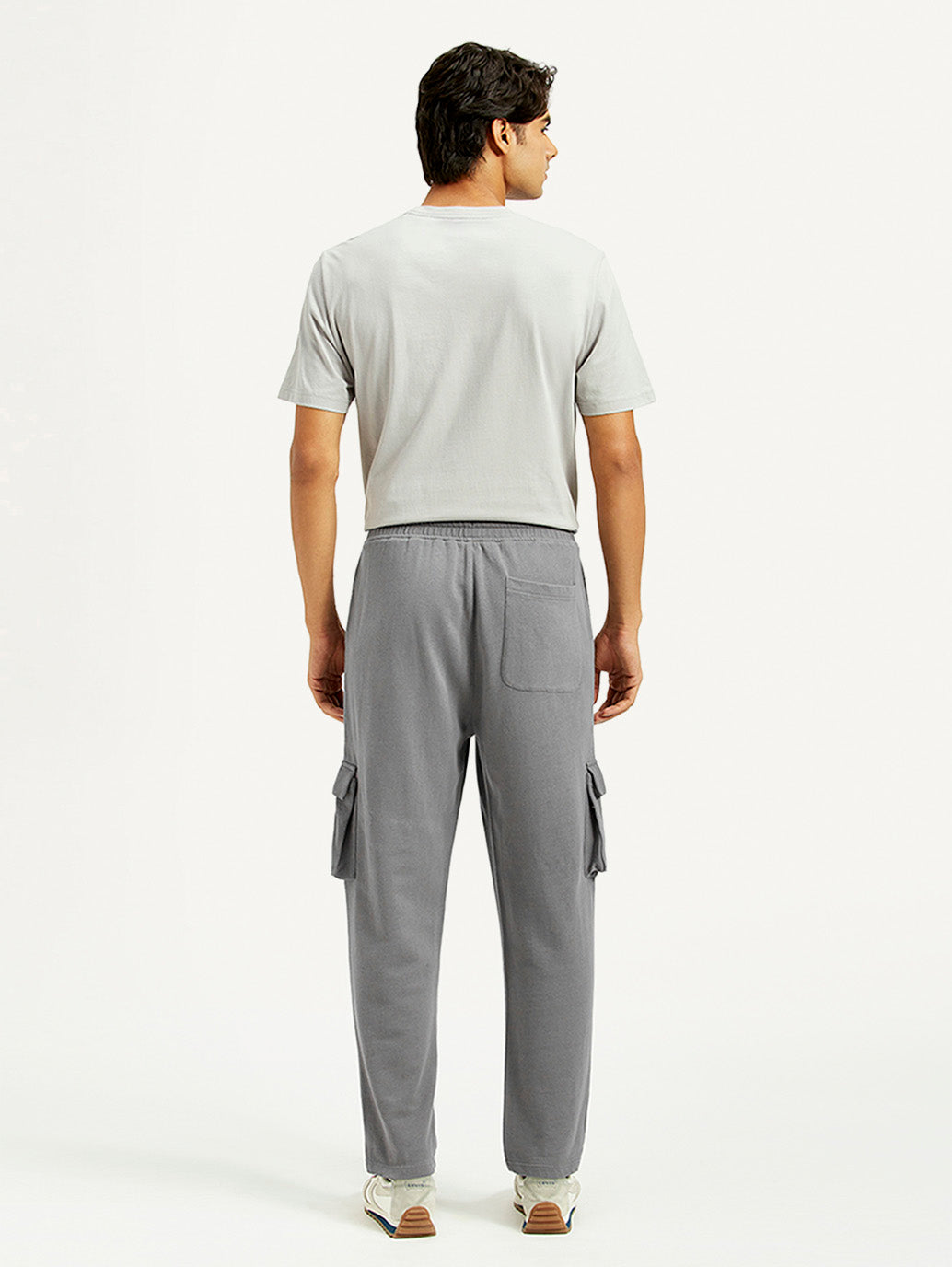 Men's Grey Relaxed Fit Cargo Trousers - Back View