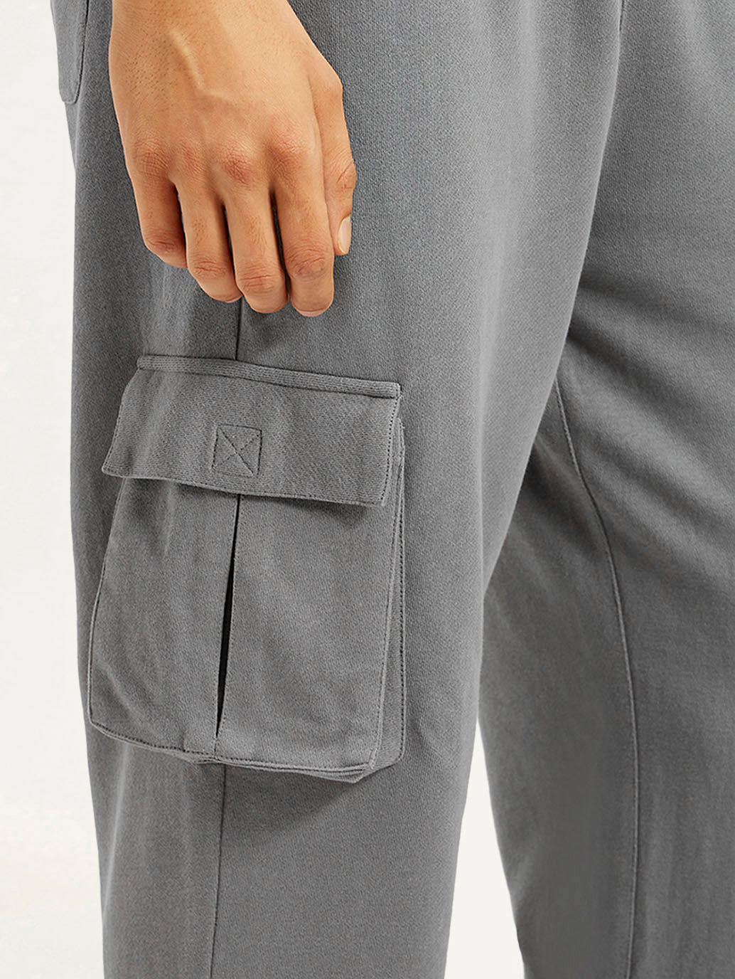 Men's Grey Relaxed Fit Cargo Trousers - Detail View