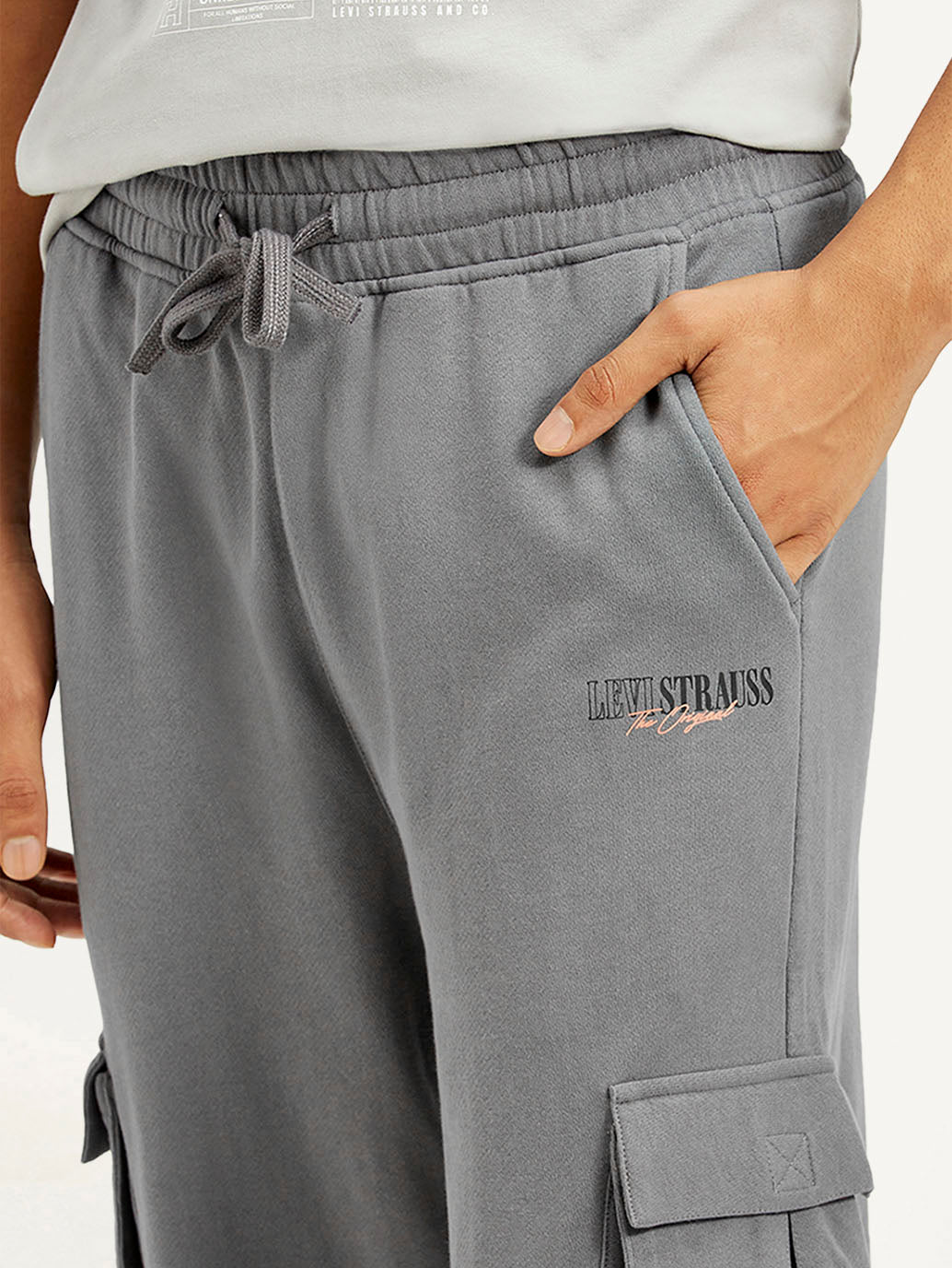 Men's Grey Relaxed Fit Cargo Trousers - Detail View