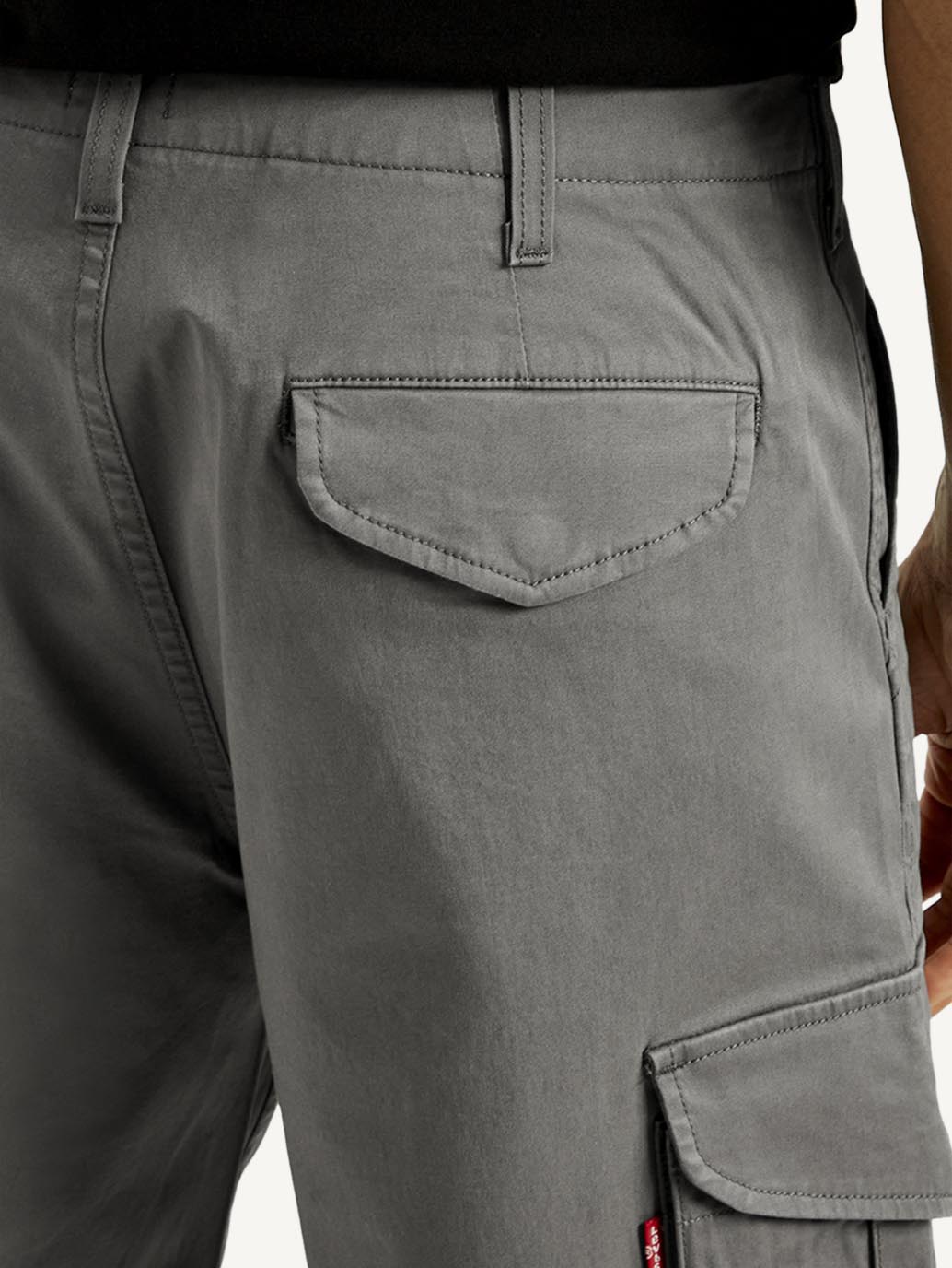 Men's Grey Baggy Fit Mid Rise Cargo Trousers - Detail View